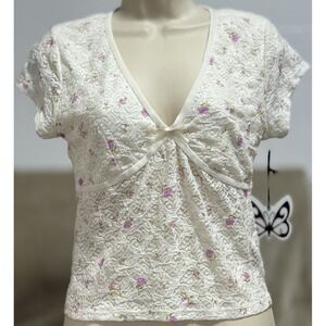 Self Esteem Y2K Top V-Neck Cottage Soft Girl Shirt Floral Blouse Women's L   NWT